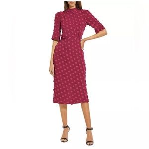BCBGMaxAzria Wine Dotted Appliqué Midi Dress Small
